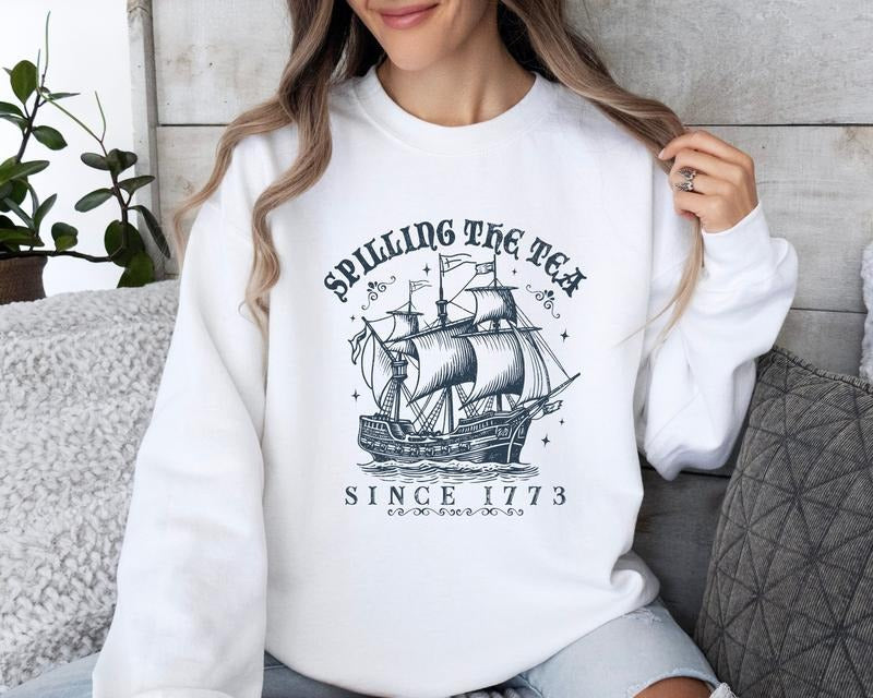 Funny 4th Of July T Shirt Hoodie Sweater Spilling The Tea Since 1773 American Flag Hoodieindependence Day Sweater Fourth Of July Sweater Usa Hoodie style 02