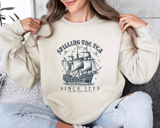 Funny 4th Of July T Shirt Hoodie Sweater Spilling The Tea Since 1773 American Flag Hoodieindependence Day Sweater Fourth Of July Sweater Usa Hoodie