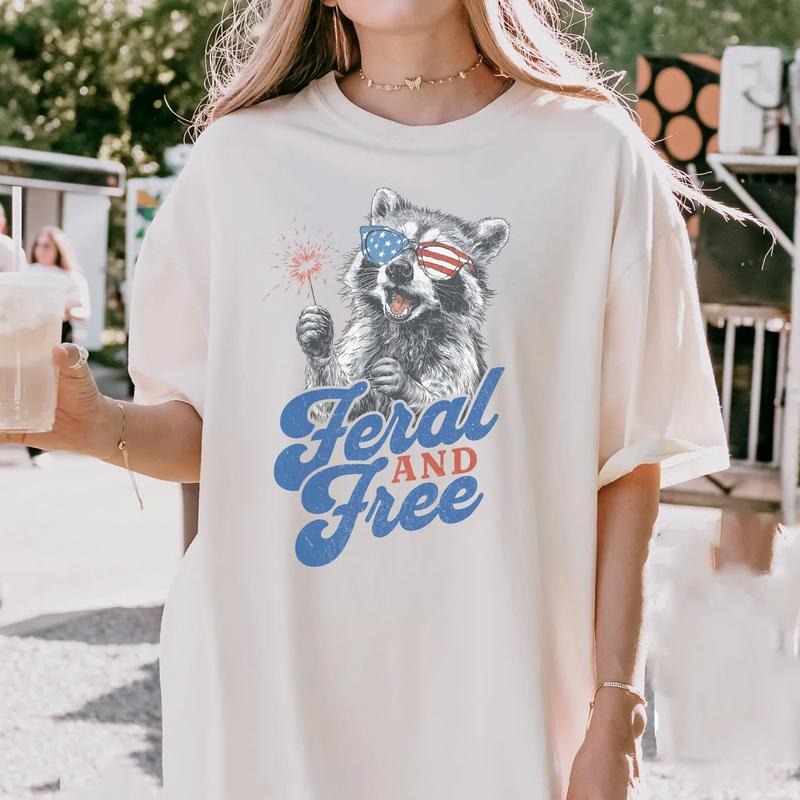 Funny 4th of July Shirt, Feral Raccoon Tee Shirt Feral Girl, Red White and Feral Shirt, Independence Day, America Shirt Tee, Patriotic Shirt graphic