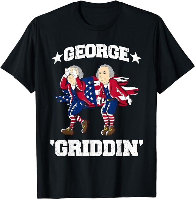 Funny 4th of July Shirts For Men, 4th of July George Washington Griddy George Griddin T-Shirt Menswear Top Casual Cotton...