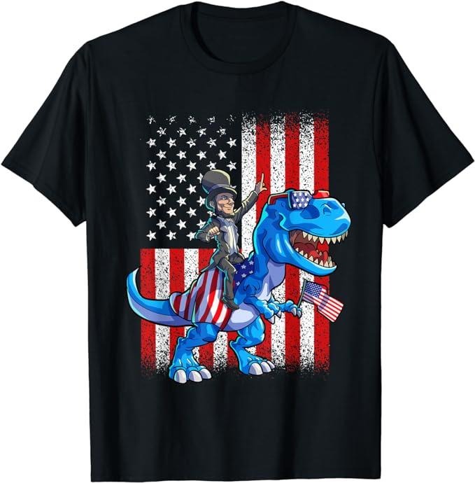Funny 4th of July Shirts For Men, Dino Abraham Lincoln 4th Of July Shirt Boys American Flag T-Shirt Menswear Top Hoodie,...