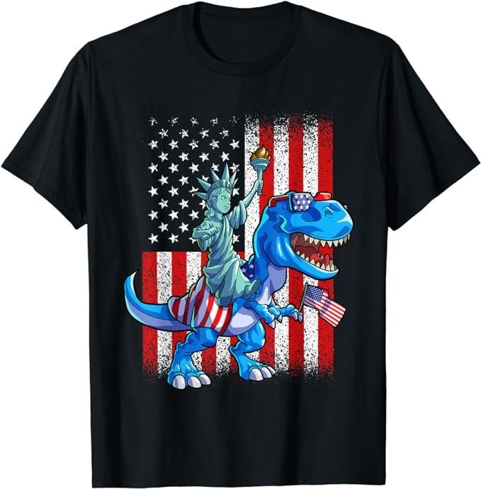 Funny 4th of July Shirts For Men, Dino Statue Of Liberty 4th Of July Shirt Boys American Flag T-Shirt Menswear Top Casual Cotton