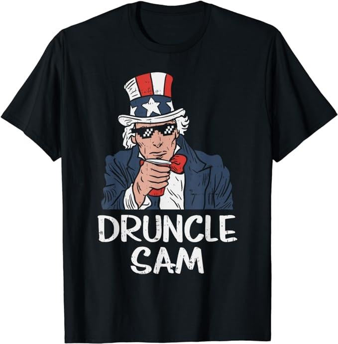 Funny 4th of July Shirts For Men, Druncle Sam Funny Uncle Sam Beer 4th Of July Party Drinking T-Shirt Menswear Top...
