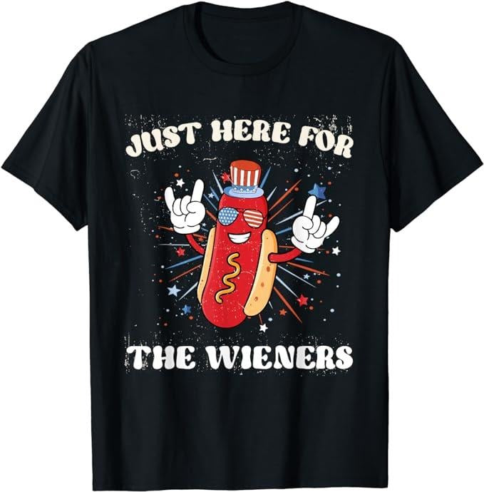 Funny 4th of July Shirts For Men, I'm Just Here For The Wieners Funny Fourth of July Hot Dog T-Shirt Menswear Top Casual Cotton Fashion Basic
