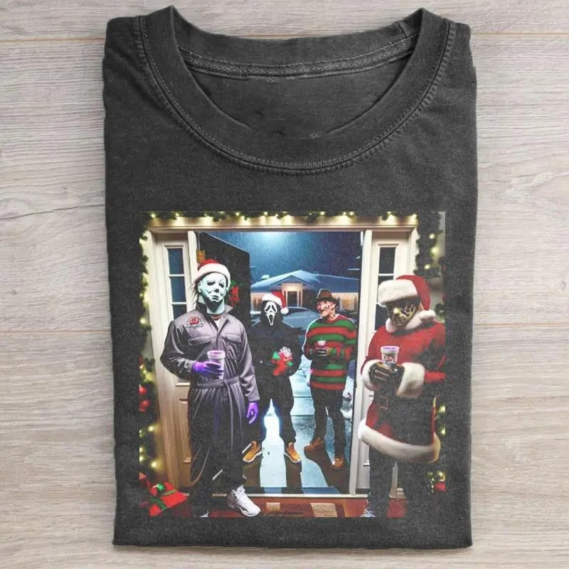 Funny All Character Christmas Horror Movies Unisex T-shirt, Ghost Face x M Myers x Kurgers TShirt, Funny Merry Xmas...