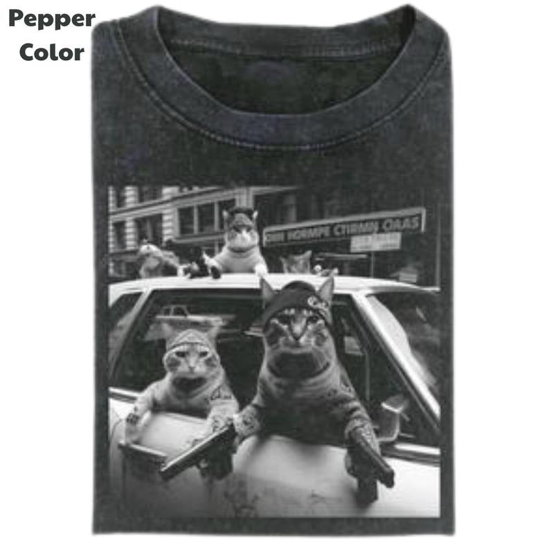 Funny Animal Vintage Graphic Tee, Cat Gang T-Shirt, Cat Shirt, Unisex Meme Cringe Funny Shirt, Menswear Womenswear Streetwear Cotton Comfort