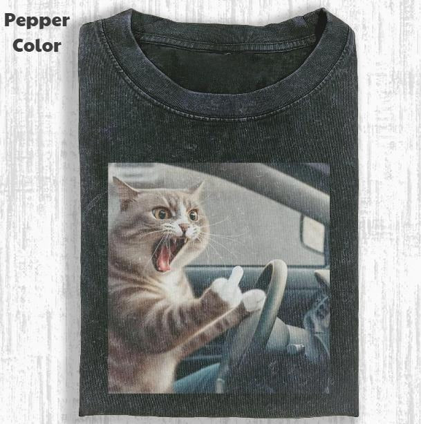 Funny Animal Vintage Graphic Tee, Cat Middle Finger T-Shirt, Animal Shirt, Unisex Meme Cringe Funny Shirt, Menswear...