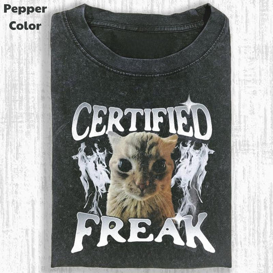 Funny Animal Vintage Graphic Tee, Certified Freak T-Shirt, Cat Shirt, Unisex Meme Cringe Funny Shirt, Menswear Womenswear Streetwear Cotton Comfort