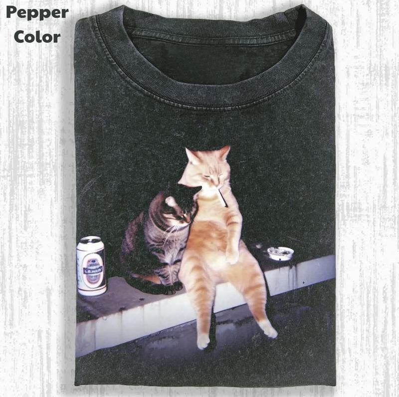 Funny Animal Vintage Graphic Tee, Cool Cats & Chill T-Shirt, Stupid Cat Shirt, Unisex Meme Cringe Funny Shirt, Menswear Womenswear Streetwear Cotton Comfort