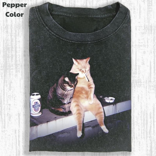 Funny Animal Vintage Graphic Tee, Cool Cats & Chill T-Shirt, Stupid Cat Shirt, Unisex Meme Cringe Funny Shirt, Menswear Womenswear Streetwear Cotton Comfort