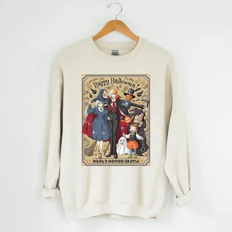 Funny Anime Halloween Sweatshirt, Howls Moving Castle, Howl and Sophie, Calcifer T-Shirts, Hoodie | DripVista.com