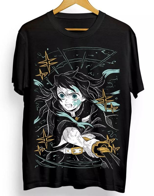 Funny Anime Muichiro T-shirt Kimetsur Anime Black Shirt All Size