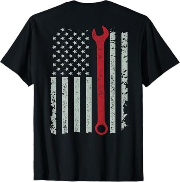 Funny Auto Mechanic T-Shirt, American Flag Mechanic Wrench Shirt - Menswear Casual Cotton Hoodie, Sweatshirt | DripVista.com