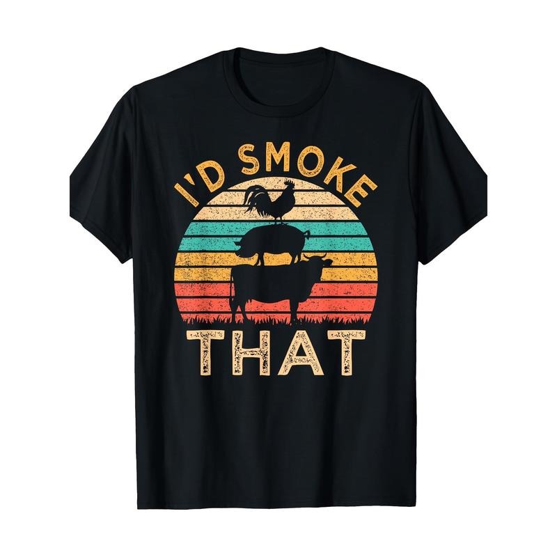 Funny BBQ I'd Smoke That Barbecue Retro Grilling T-Shirt 100%Cotton - 220g made in usa Hoodie, Sweatshirt | DripVista.com