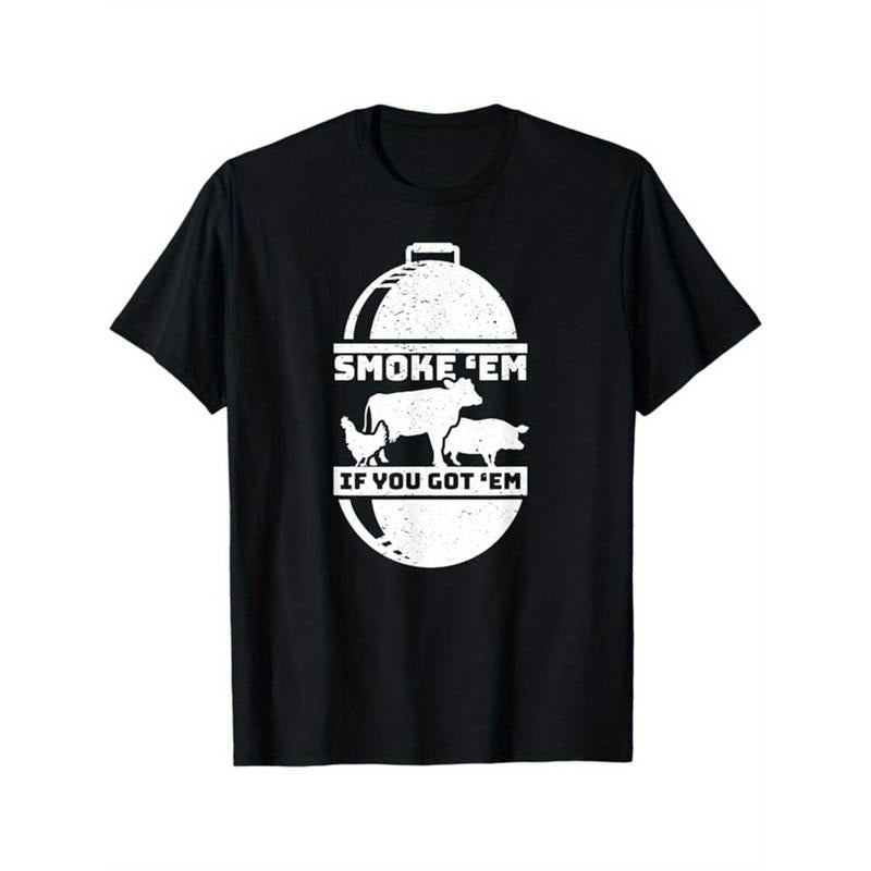 Funny BBQ Printed Men's Cotton Graphic T-shirt, Casual Short Sleeve Crew Neck T-shirt, Men's Tee For Outdoor made in usastyle{n002}7