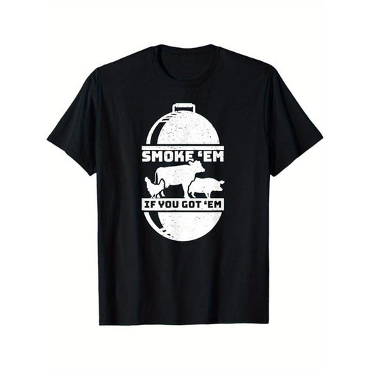 Funny BBQ Printed Men's Cotton Graphic T-shirt, Casual Short Sleeve Crew Neck T-shirt, Men's Tee For Outdoor made in usastyle{n002}7