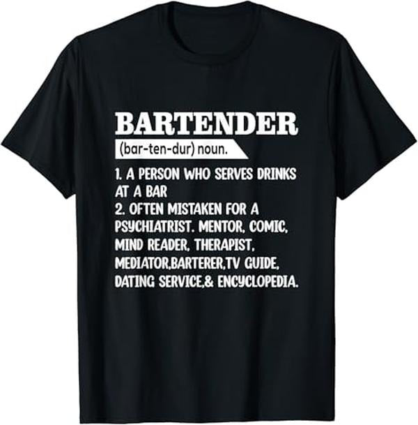 Funny Bar Shirts, Bartender Definition Barkeeper Bar Funny Bartender T-Shirt Menswear Top