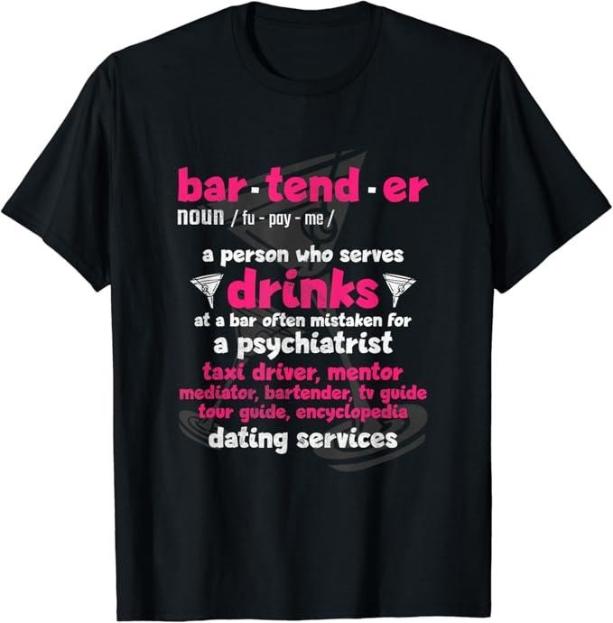 Funny Bar Shirts, Bartender Funny Definition T-Shirt Menswear Top - Funny Shirts For Night Out Casual Classic