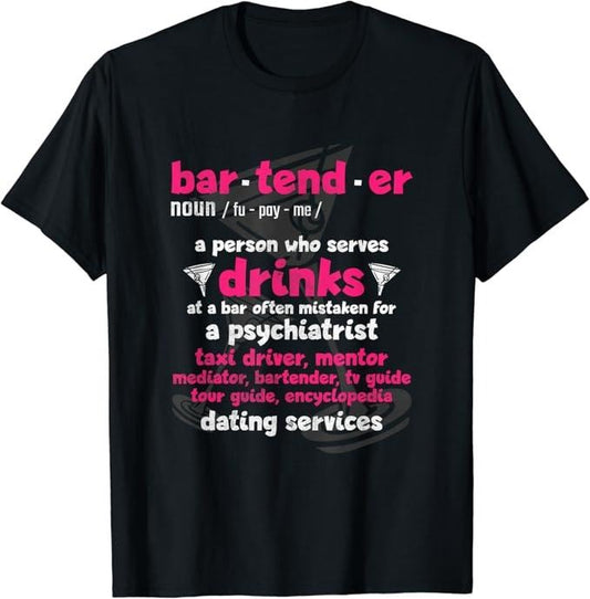 Funny Bar Shirts, Bartender Funny Definition T-Shirt Menswear Top - Funny Shirts For Night Out Casual Classic