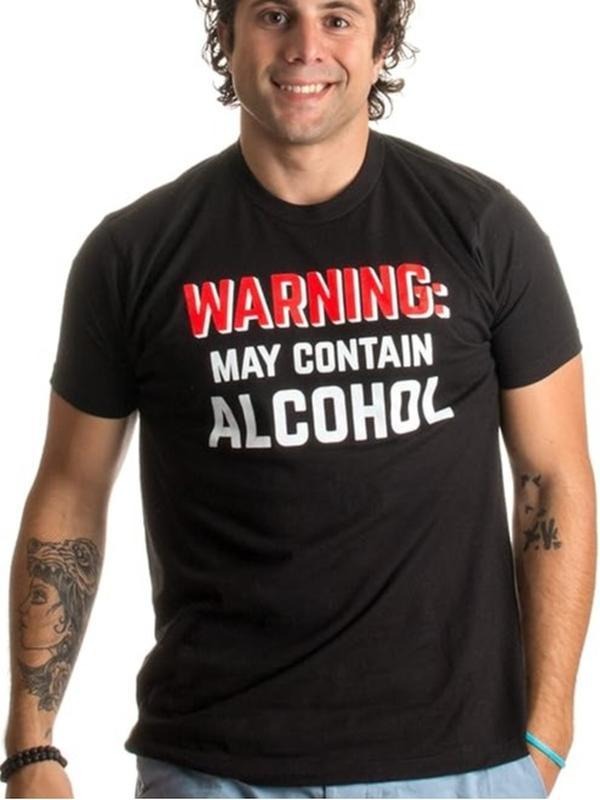 Funny Bar Shirts, Warning May Contain Alcohol T-Shirt Menswear Top