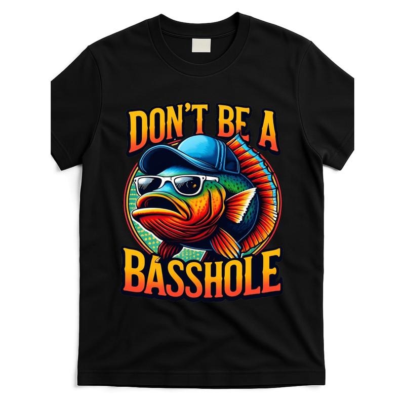Funny Bass Fish Dont Be WB shield Basshole Graphic Lightsaber brand Shirt For Men Black Cotton Short Sleeve Tee With...