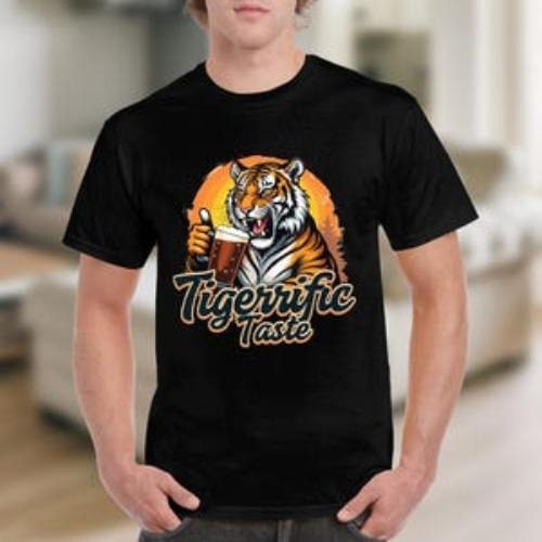 Funny Beer Drinking Tiger T-Shirt, Tiger with Beer Mug Shirt, Tigerrific Taste Tee, Animal Lover Gift, Unique Graphic Tee, Novelty Shirt made in usa
