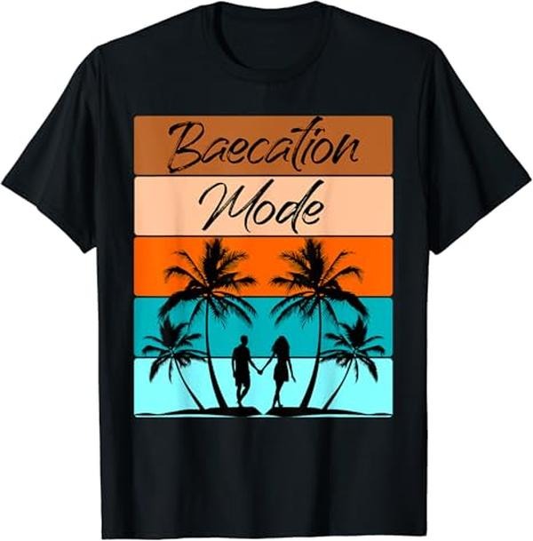 Funny Best Friend Shirts, Gift For Best Friend, Retro Baecation Mode Girlfriend Boyfriend Couples Vacation T-Shirt Basic...
