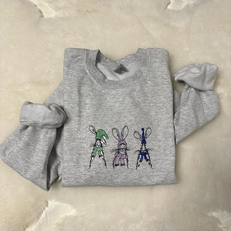 Funny Bunnies Embroidered Crewneck Sweatshirt T-Shirts, Hoodie | DripVista.com