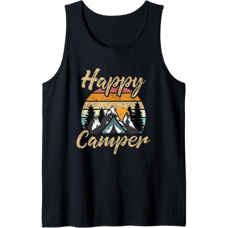 Funny Camping Hiking Lover Present Happy Camper Gift Tank Top Made in USA T-Shirts, Hoodie, Sweatshirt | DripVista.com