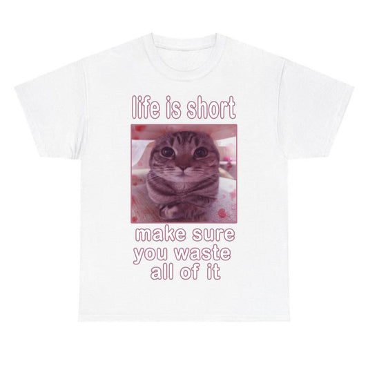 Funny Cat Meme  White T-shirt, Cats Dank Memes Tee, Freaky Unhinged Tshirt, Silly Cats Tee