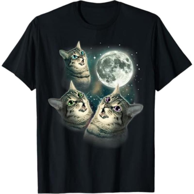 Funny Cat Shirt | Three Cat Moon Swoosh Wolfs Cute Kitten Graphic T-Shirt Menswear Top Casual Streetwear Hoodie, Sweatshirt