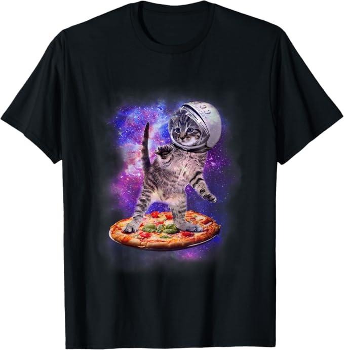 Funny Cat Shirts, Funny Cat Flying A Pizza Astronaut Kitten Space T-Shirt - Menswear Top Hoodie, Sweatshirt | DripVista.com