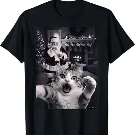 Funny Cat Shirts, Funny Cat Selfie With Santa Christmas T-Shirt - Menswear Top Hoodie, Sweatshirt | DripVista.com