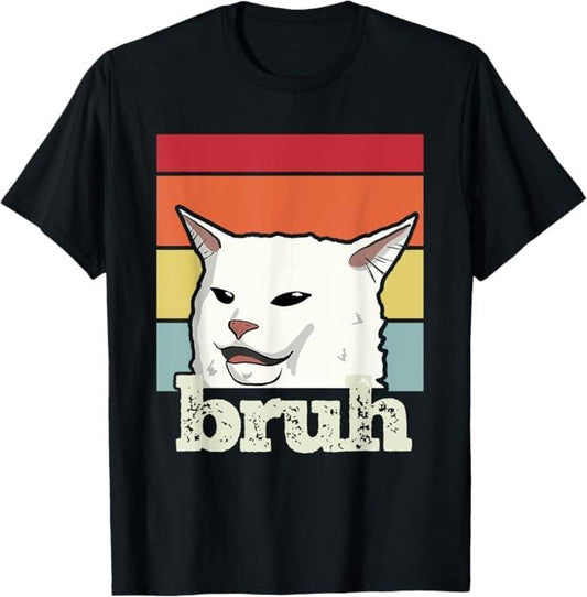 Funny Cat Shirts, Funny Meme Saying Bruh with Cat Greetings Men T-Shirt - Menswear Top