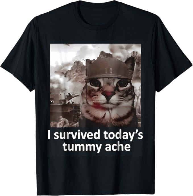 Funny Cat Shirts, I Survived Today's Tummy Ache Groovy Funny Cat T-Shirt - Menswear Top Hoodie, Sweatshirt | DripVista.com