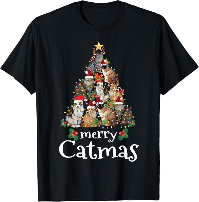 Funny Cat Shirts, Merry Catmas Funny Cat Mom Cat Dad Christmas Cat T-Shirt - Menswear Top Hoodie, Sweatshirt | DripVista.com
