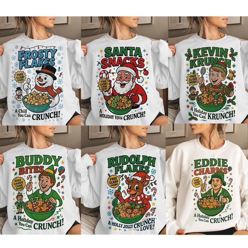 Funny Character Cartoon Bundle Christmas 2025 Sweatshirt, 6 Retro Holiday Cereal Box Style Sweatshirt, Family Group Christmas Sweatshirt, Xmas Shirt Clipart Pack