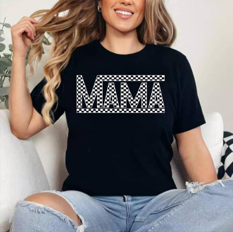 Funny Checkered Mama Black White Gift Women T-Shirt ,Unisex Cotton, Top Womenswear Hoodie, Sweatshirt | DripVista.com