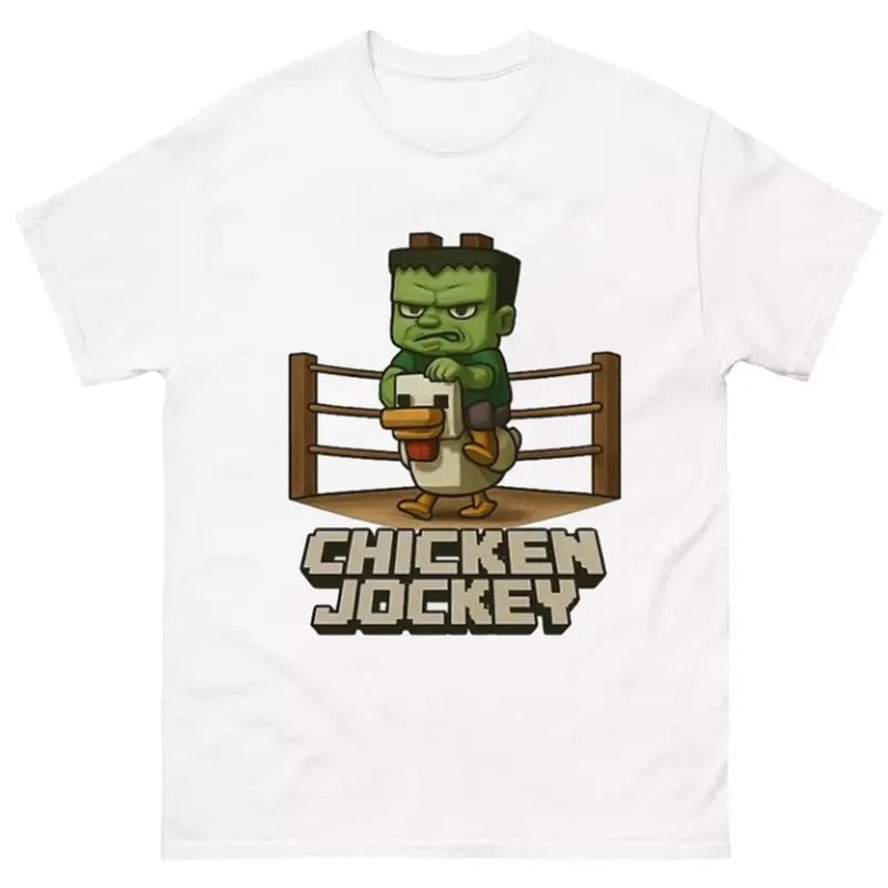 Funny Chicken Jockey T-Shirt Featuring Hilarious Meme and Playful Gaming Design