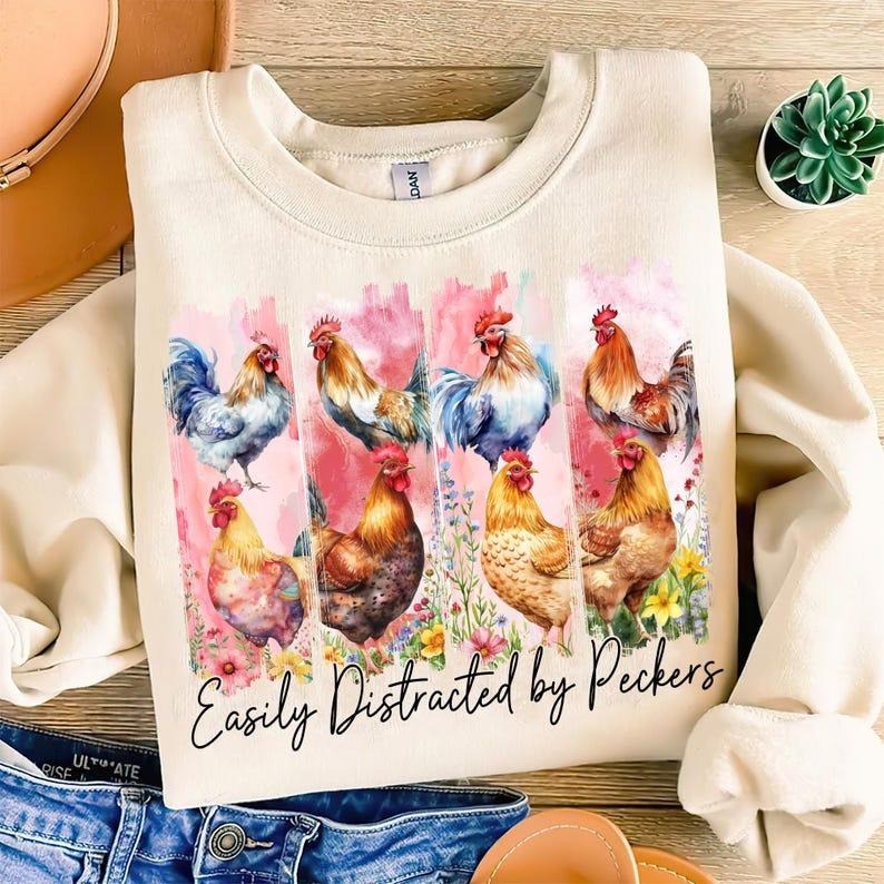 Funny Chicken Sweatshirt Chicken Lover Farm Life Floral Spring Chicken Mom Brushstroke Gift T-Shirts, Hoodie | DripVista.com