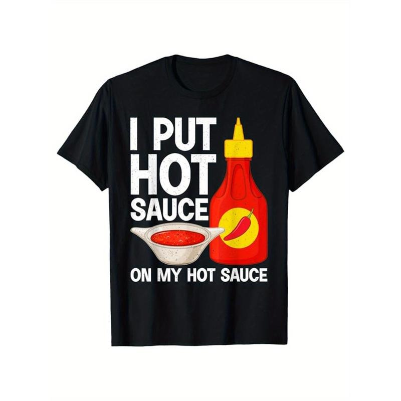 Funny Chili Print, Men's Cotton T-shirt, Graphic Tee Men's Outdoor Clothes, Men's Clothing, Casual Short Sleeve Crew Neck...