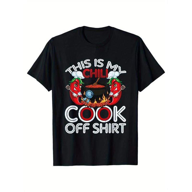 Funny Chili Print, Men's Cotton T-shirt, Graphic Tee Men's Outdoor Clothes, Men's Clothing, Casual Short Sleeve Crew Neck T-shirt made in usastyle{n002}2