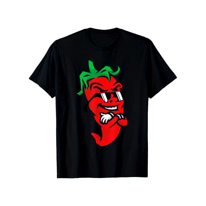 Funny Chili Print, Men's Cotton T-shirt, Graphic Tee Men's Outdoor Clothes, Men's Clothing, Casual Short Sleeve Crew Neck...