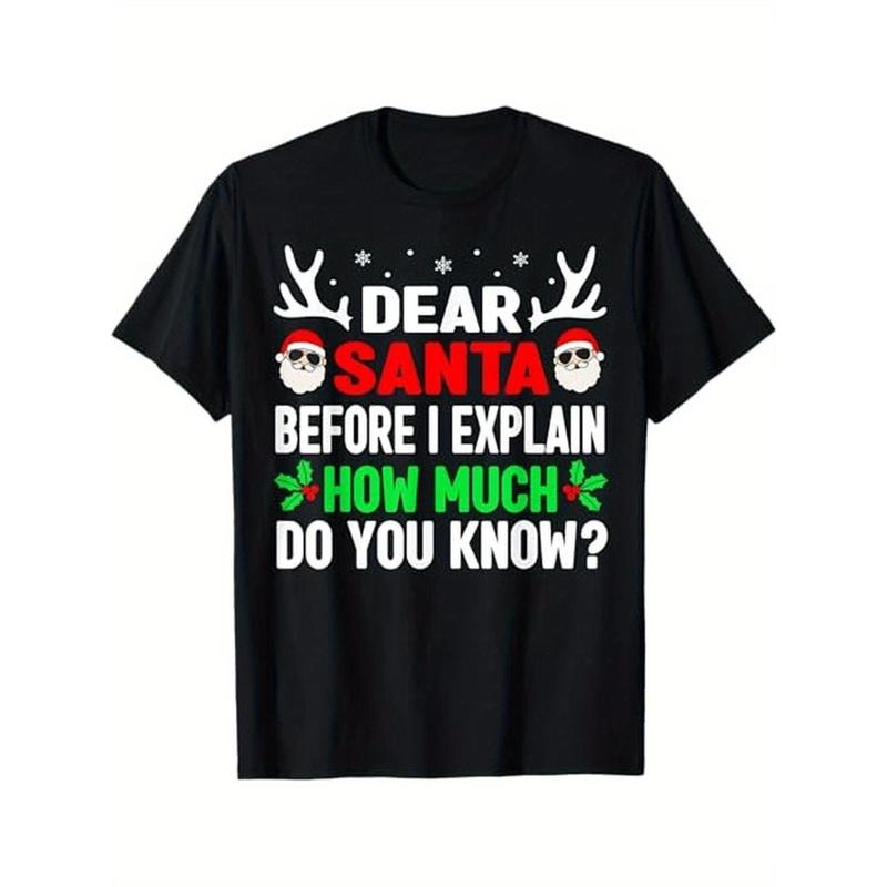 Funny Christmas Adults Dear Santa I Can Explain T-Shirt, 100% Cotton, Halloween Thanksgiving Christmas Gift for Men Women Family Friends,  Black Made in USA
