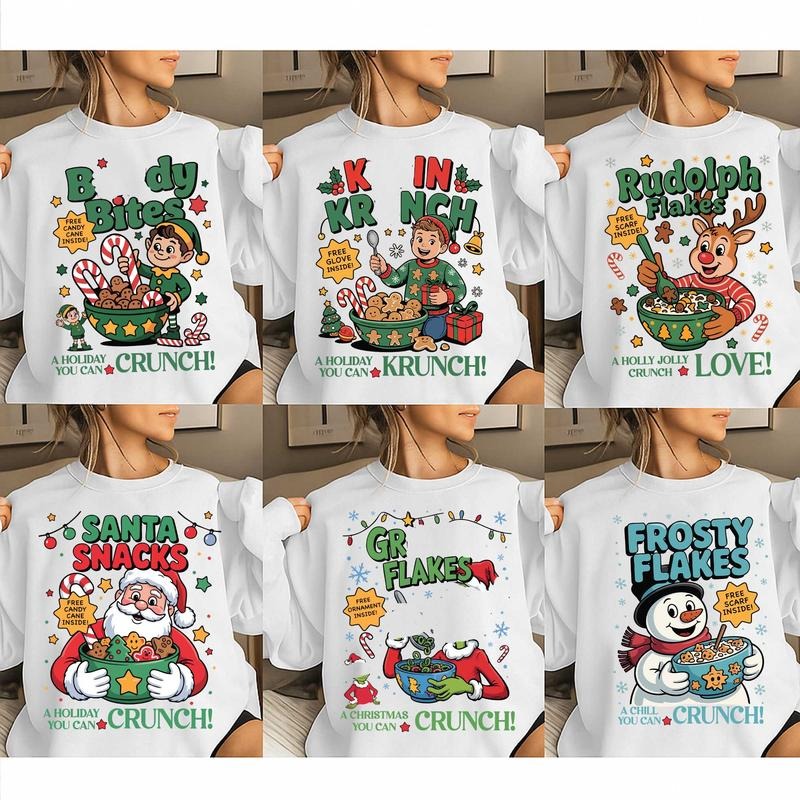 Funny Christmas Character Cereal Bundle Sweatshirt, Christmas Movie Sweatshirt, Group Family Christmas Sweatshirt, Retro Santa Snacks Christmas Sweatshirt
