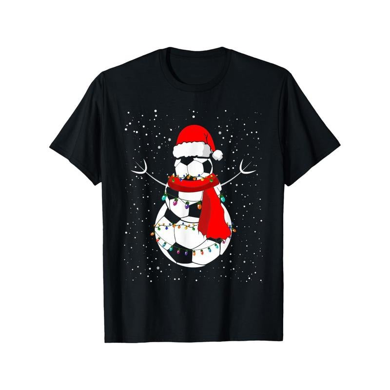 Funny Christmas Football Santa Snowman T-Shirt - 100% Cotton Crew Neck Casual Tee with Print, Regular Fit All-Season Knit Fabric for Men made in usa