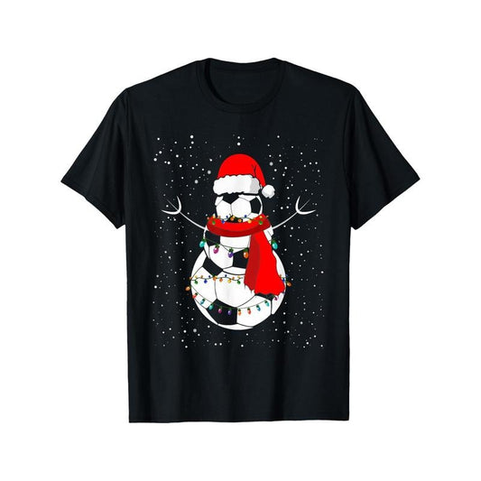 Funny Christmas Football Santa Snowman T-Shirt - 100% Cotton Crew Neck Casual Tee with Print, Regular Fit All-Season Knit Fabric for Men made in usa