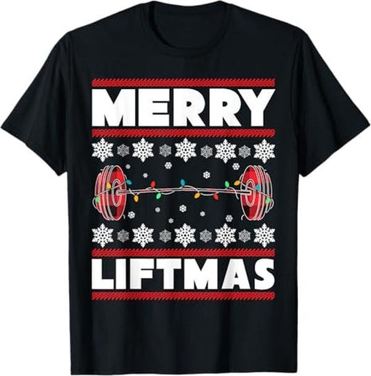 Funny Christmas Shirt, Christmas Gift, Merry Liftmas Funny Christmas Gym Workout Fitness Gift T-Shirt - Menswear Top