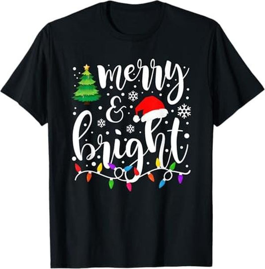 Funny Christmas Shirt, Christmas Gift, Merry and Bright Christmas Lights Funny Family Christmas T-Shirt - Menswear Top