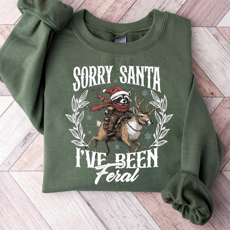Funny Christmas Shirt, Sorry Santa I've been Feral Shirt, Christmas Season Feral Raccoon Shirt, Christmas Shirt, Funny...